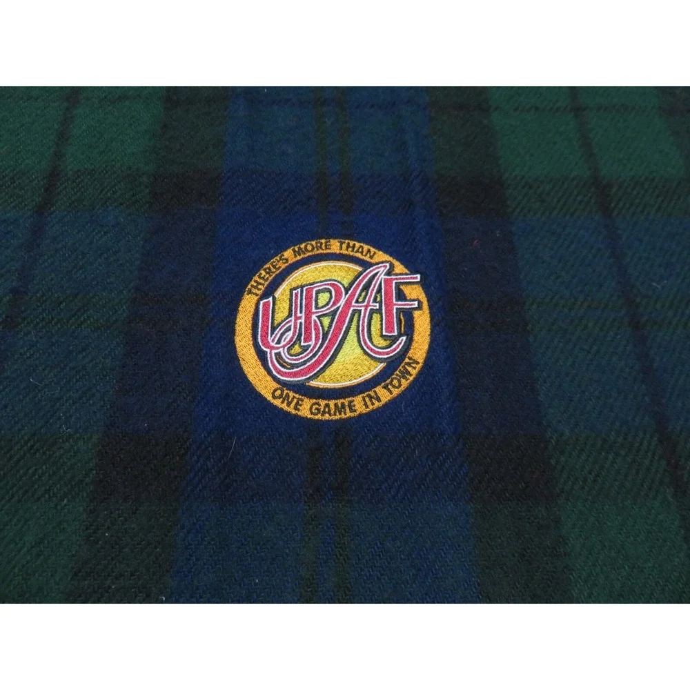 Lands' End Plaid Stadium Blanket Navy and‎ Green Acrylic Tartan w/Fringe 67x54
